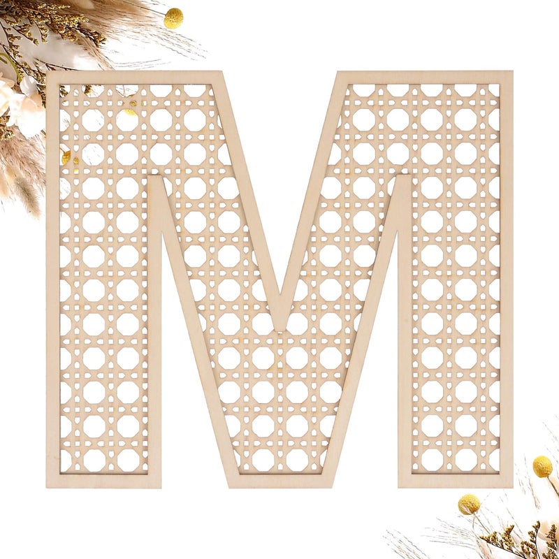 She Love Wooden Rattan Letters 8 inch Wood Letters M for Wall Decor Crafts Boho Nursery Decor for Baby Shower Wedding Bedroom Name Signs Large Rustic Letter Home Decoration - Image 1